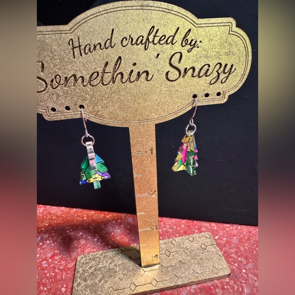 Handmade 3D acrylic Christmas Tree Earrings NEW